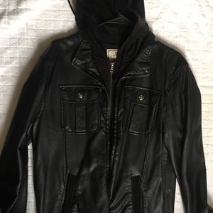 Pleather jacket with hood